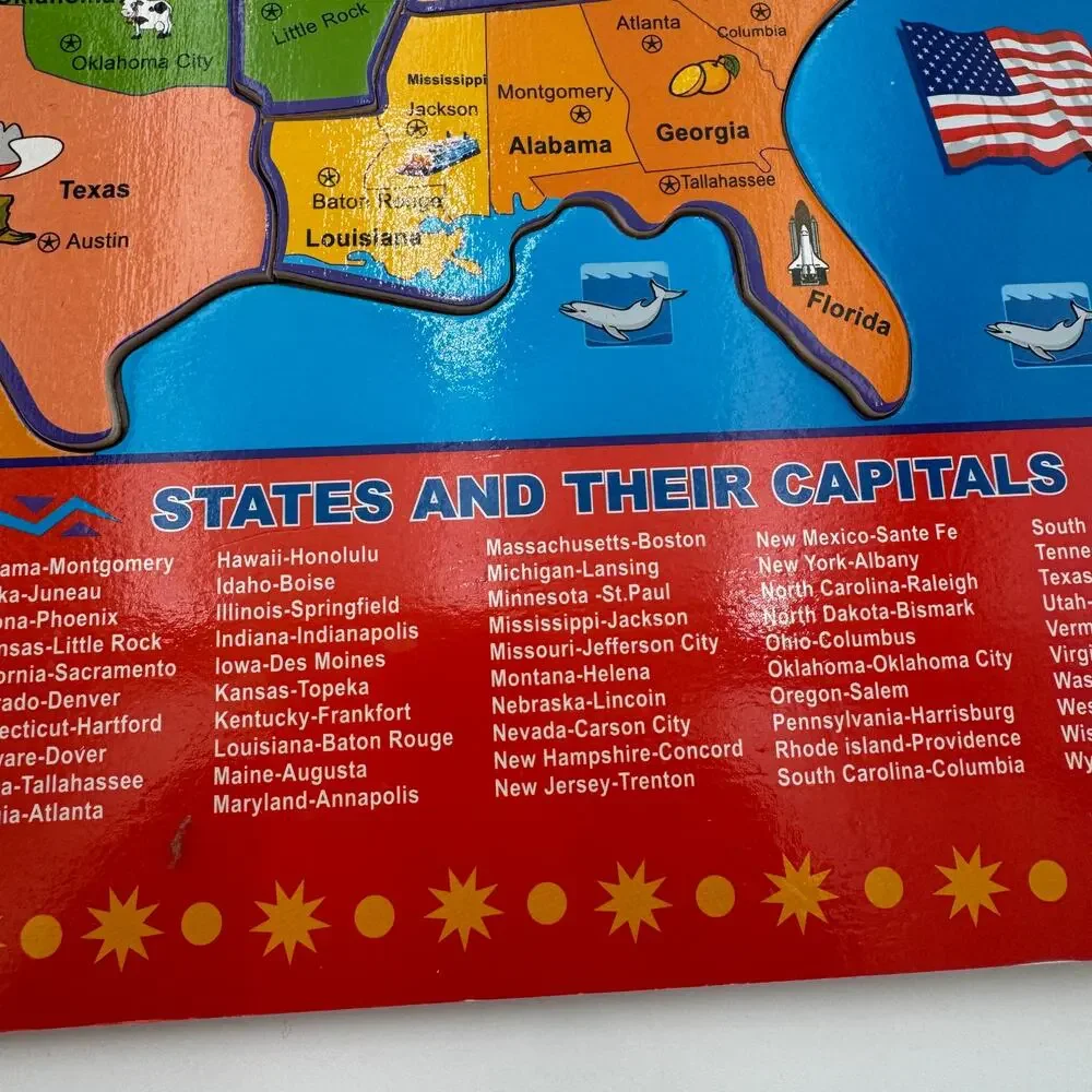 Childrens Puzzle of America States and Their Capitols 10 Piece